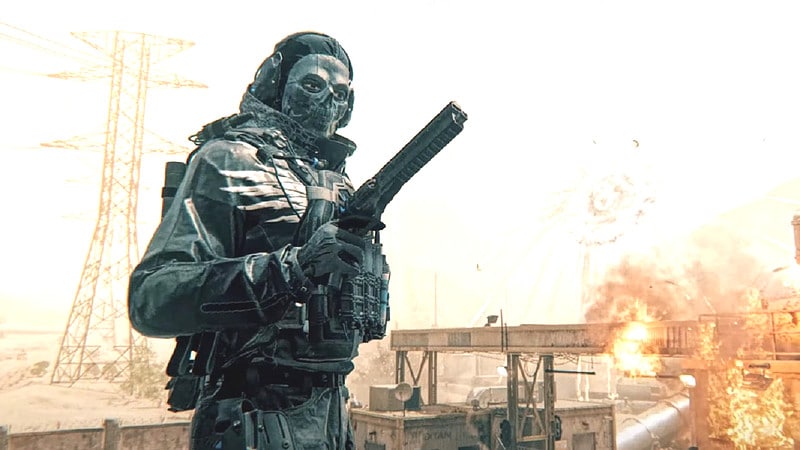 Call of Duty Ghost with weapon and explosion in background