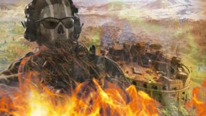 Call of Duty soldier Ghost at Verdansk surrounded by fire