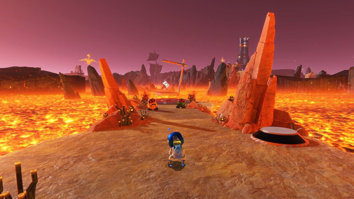 Astro Bot Cannon Brawl: Astro exploring the Cannon Brawl level.