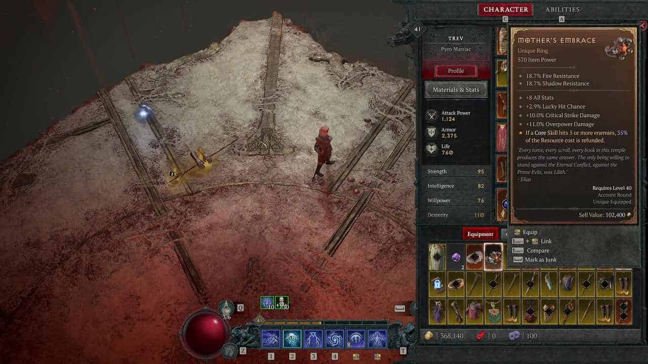 Diablo 4 Lilith boss: The Mother's Embrace ring received after defeating Lilith.