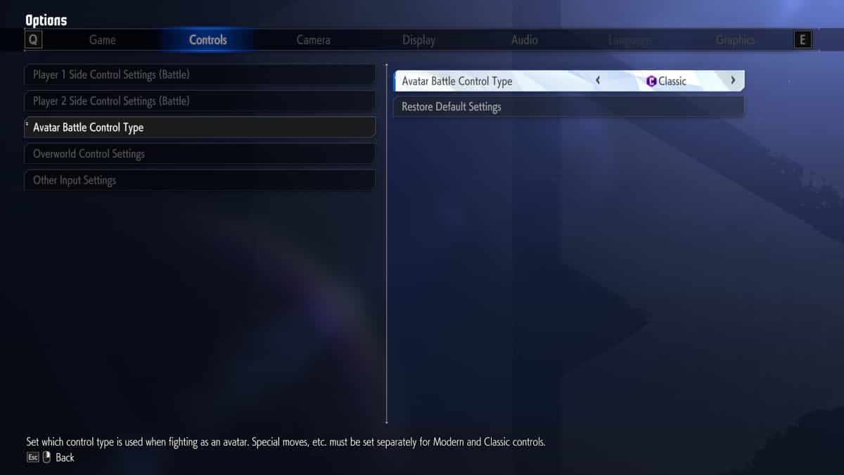screenshot from game showing menu to change controls