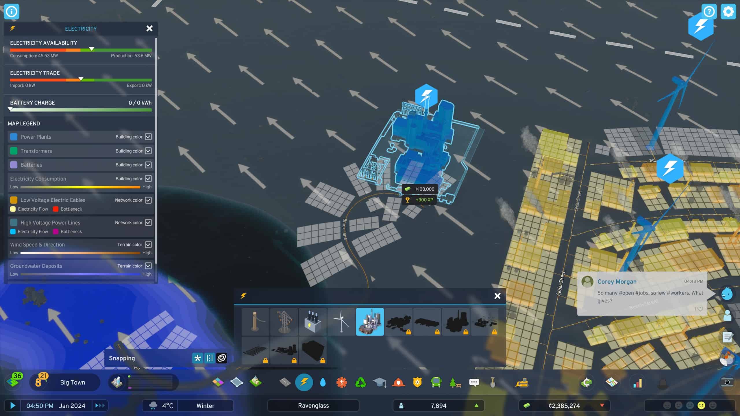 Cities Skylines 2: An image of the player placing a coal plant in the game.