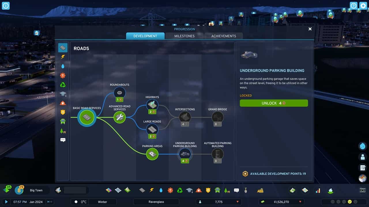 Cities Skylines 2 beginners: An image of the progression menu.