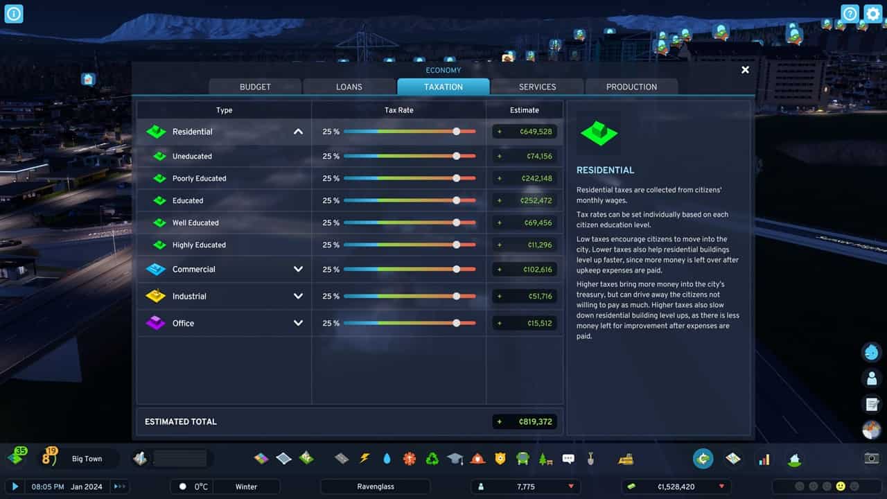 Cities Skylines 2 beginners: An image of the economy menu.