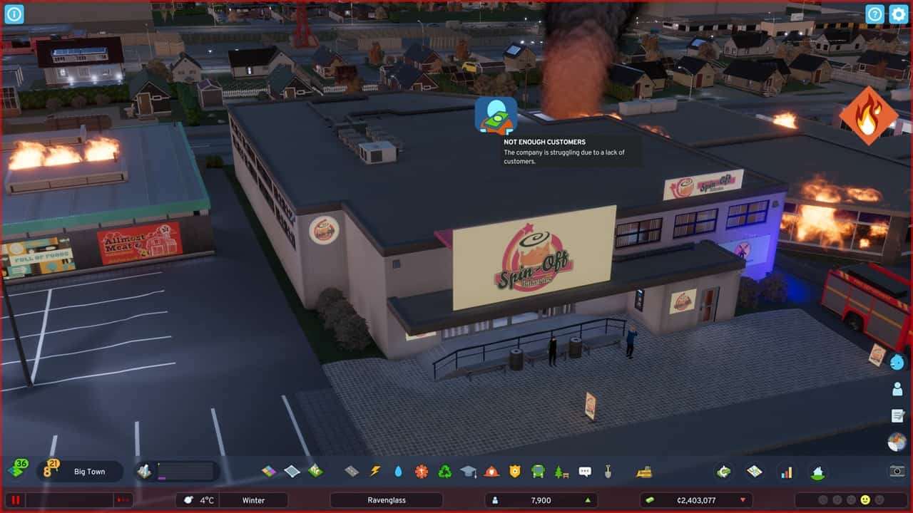 Cities Skylines 2 how to fix not enough customers: An image of a commercial building in the game.