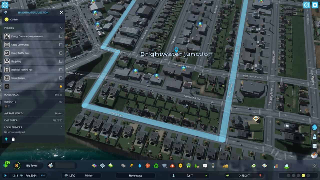Cities Skylines 2 districts: An image of a district in the game.