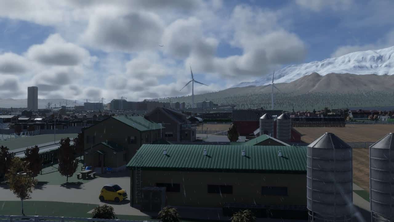 Cities Skylines 2 districts: An image of a farm in the game.