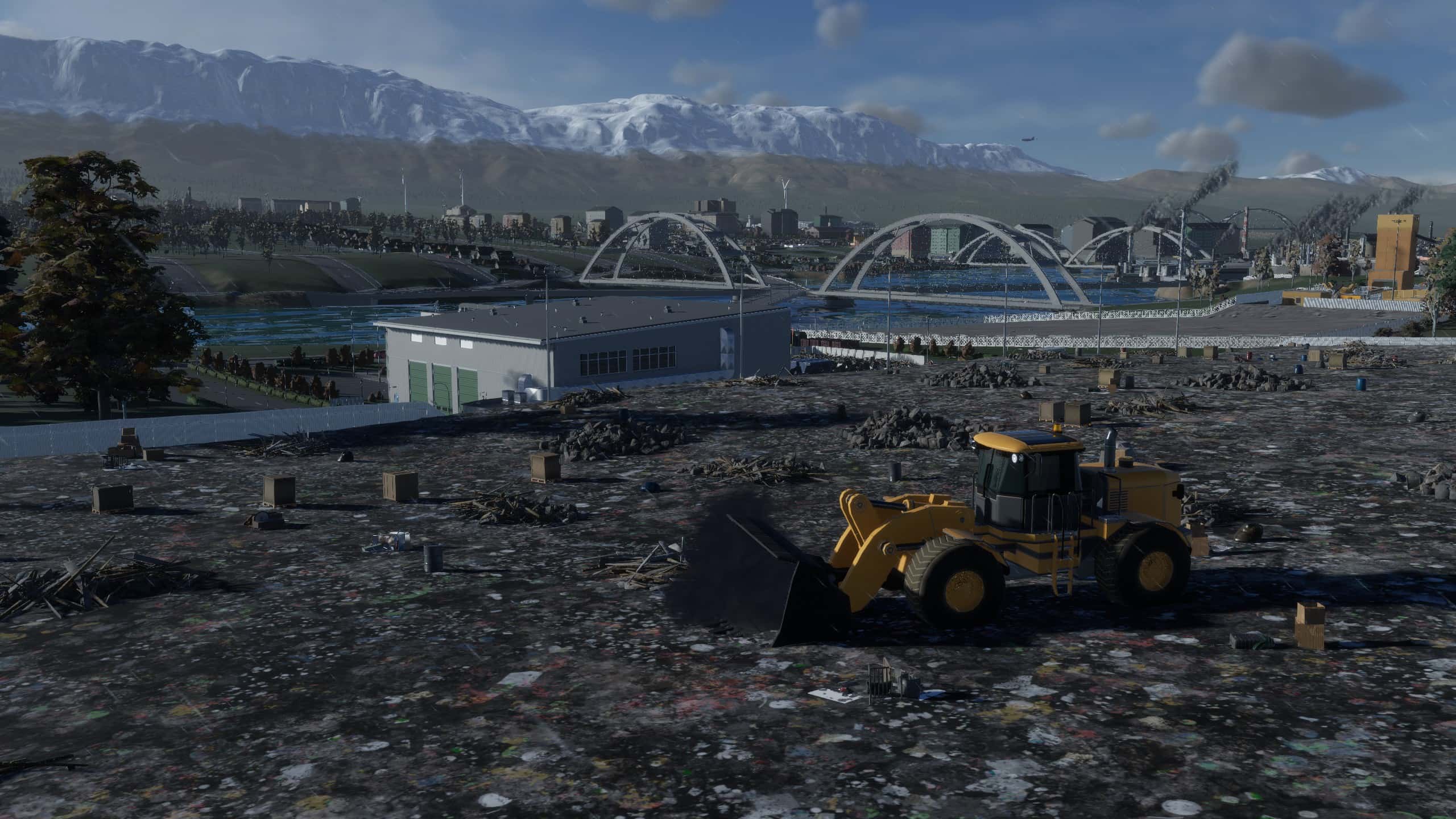 Cities Skylines 2 garbage: An image of a bulldozer in a pile of trash.
