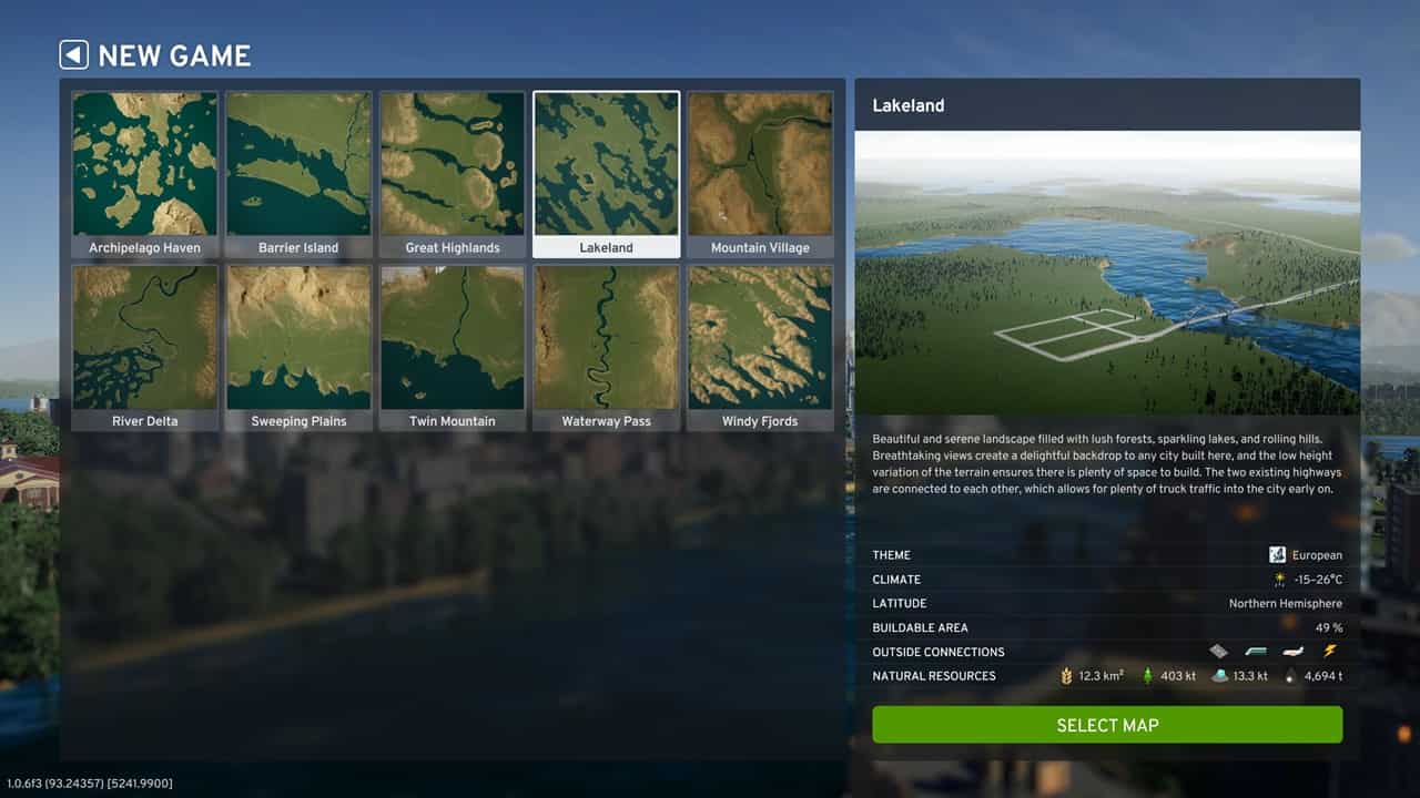 Cities Skylines 2 best maps: An image of the maps in the game.