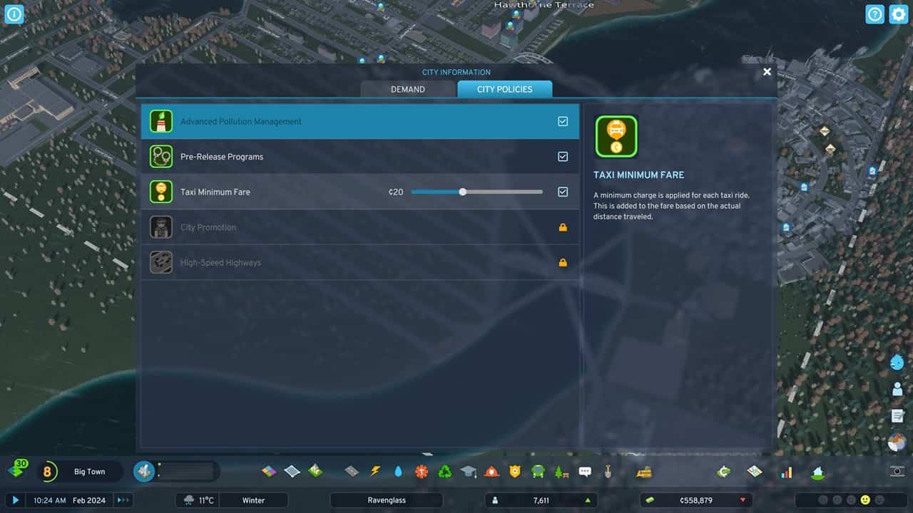 Cities Skylines 2 policies: An image of the policies in the game.