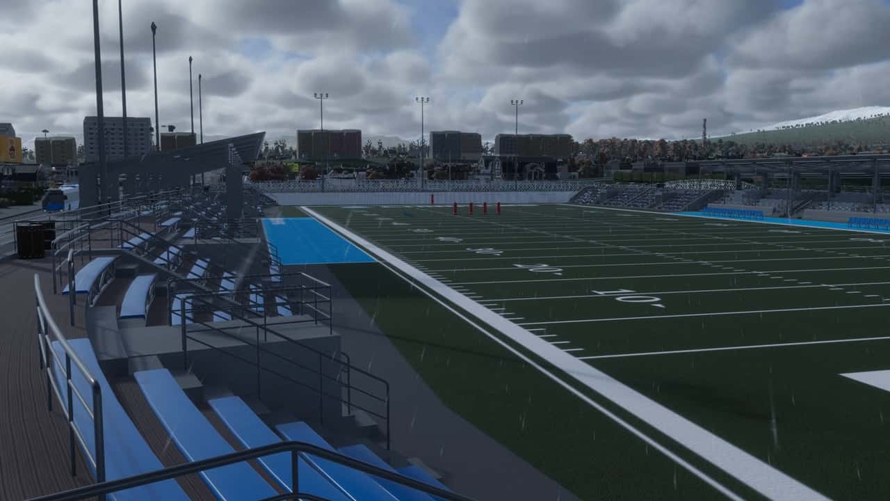 Cities Skylines 2 policies: An image of a stadium in the game.