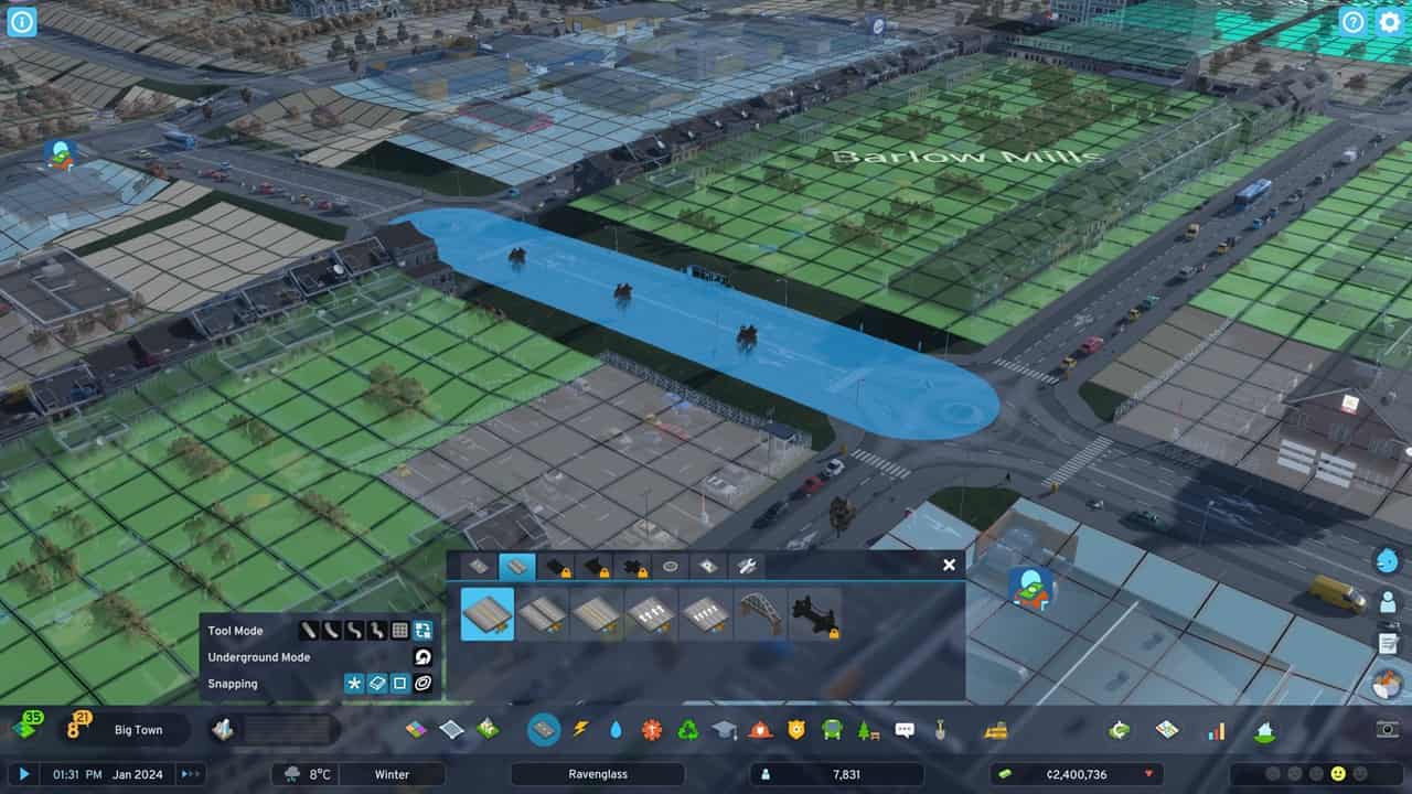 A screenshot of a city in Cities Skylines 2, showcasing how to beat traffic jams through road upgrades.