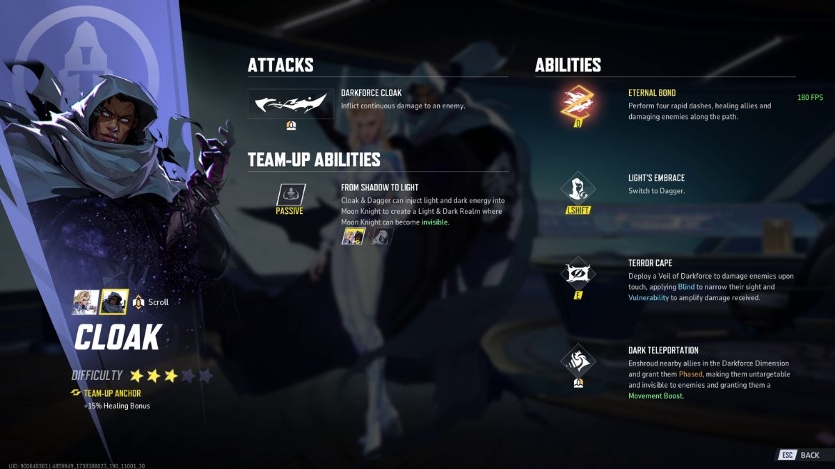 Cloak's Ability kit in Marvel Rivals