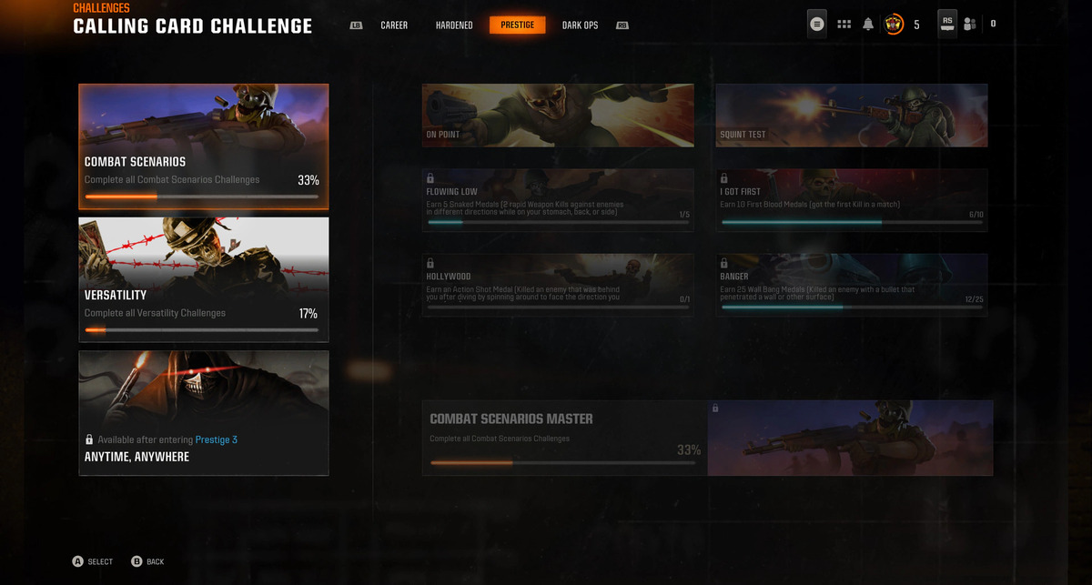 Call of Duty Black Ops 6 Calling Cards: Calling Card Challenge menu.