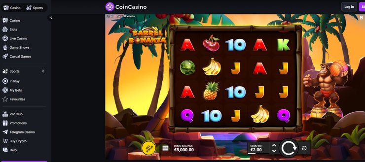 Screenshot of the Barrel Bonanza slot game at CoinCasino