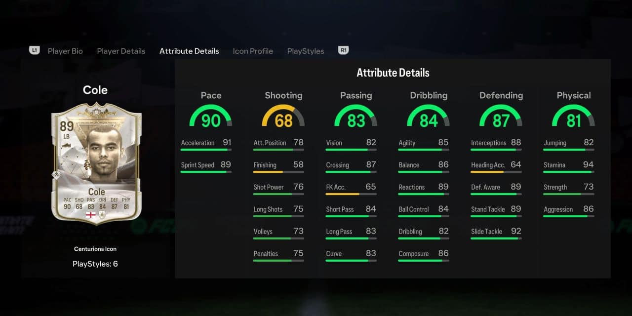 cole centurions icon player profile fc 24