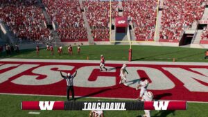 College Football 25 development traits: A team scoring a touchdown in College Football 25.
