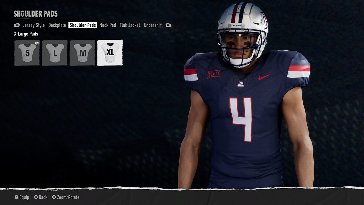 Can you edit players in College Football 25 Dynasty: Editing the shoulder pads of a player in College Football 25.
