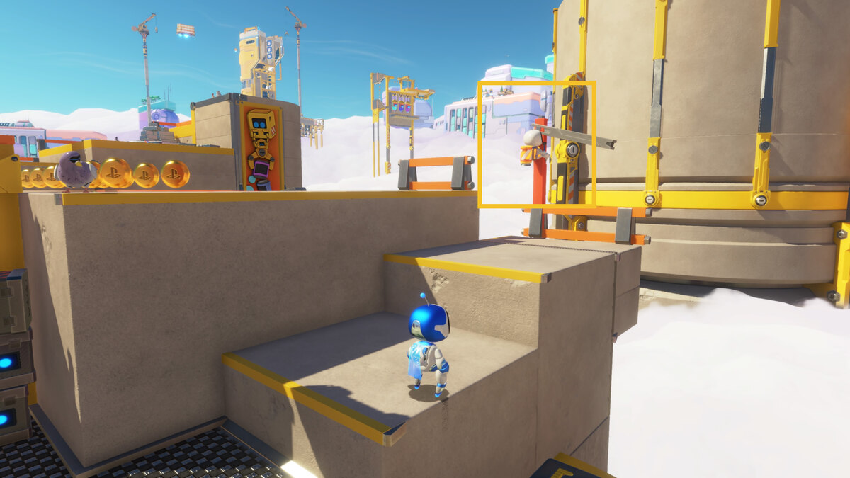 Astro Bot how to get through the Az-Tech Trail wall: Astro exploring Construction Derby.