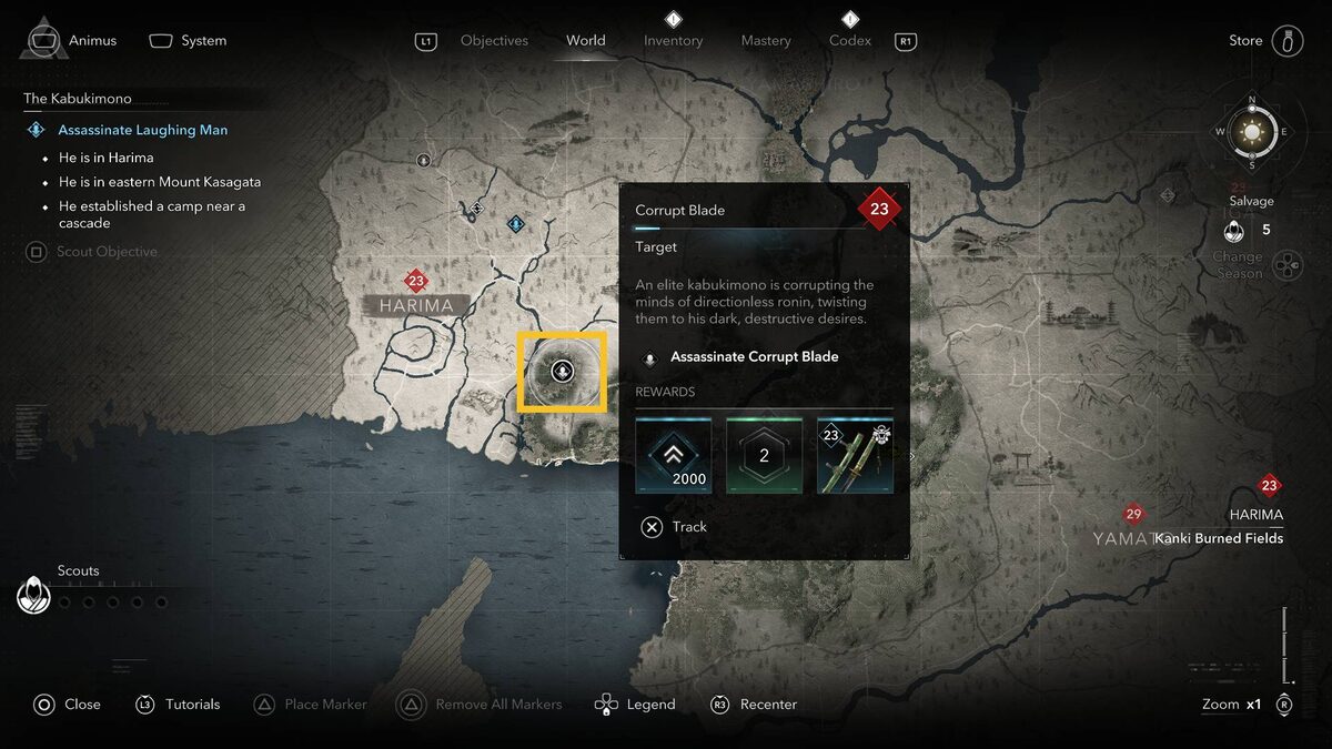 Assassin's Creed Shadows Kabukimono targets: map.