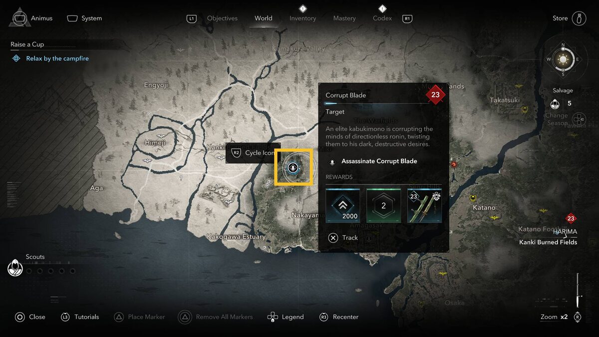 Assassin's Creed Shadows Kabukimono targets: map.