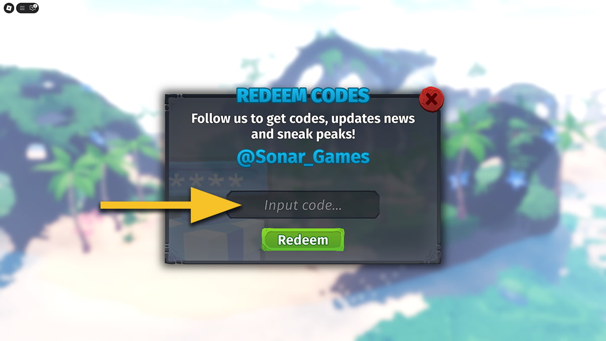 Image of the code redemption box in Creatures of Sonaria on Roblox.