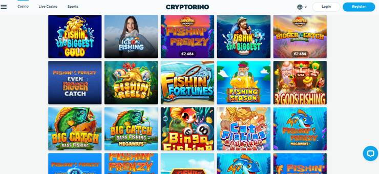 Fishin Frenzy and similar slot games at Cryptorino