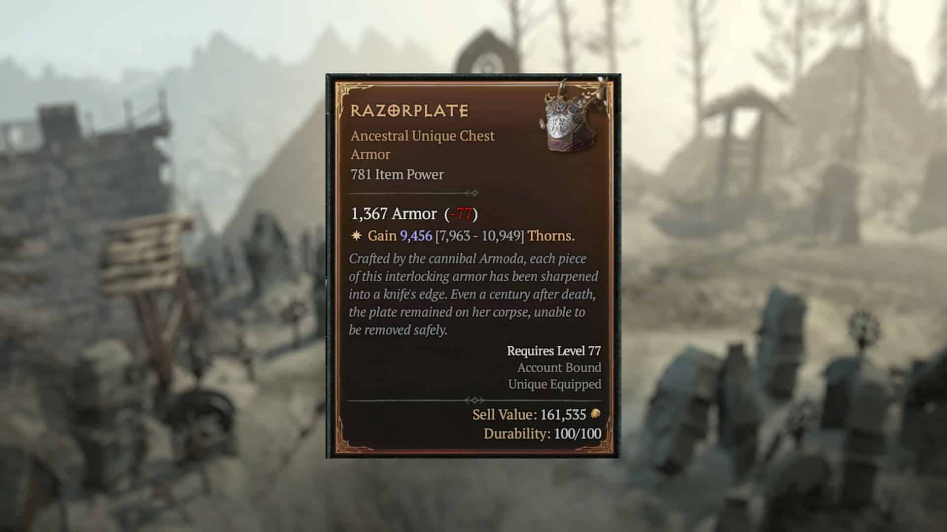 Diablo 4 Thorns damage explained - Picture of Razorplate from Diablo 4