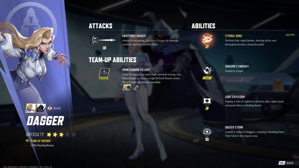 Dagger's ability kit in Marvel Rivals