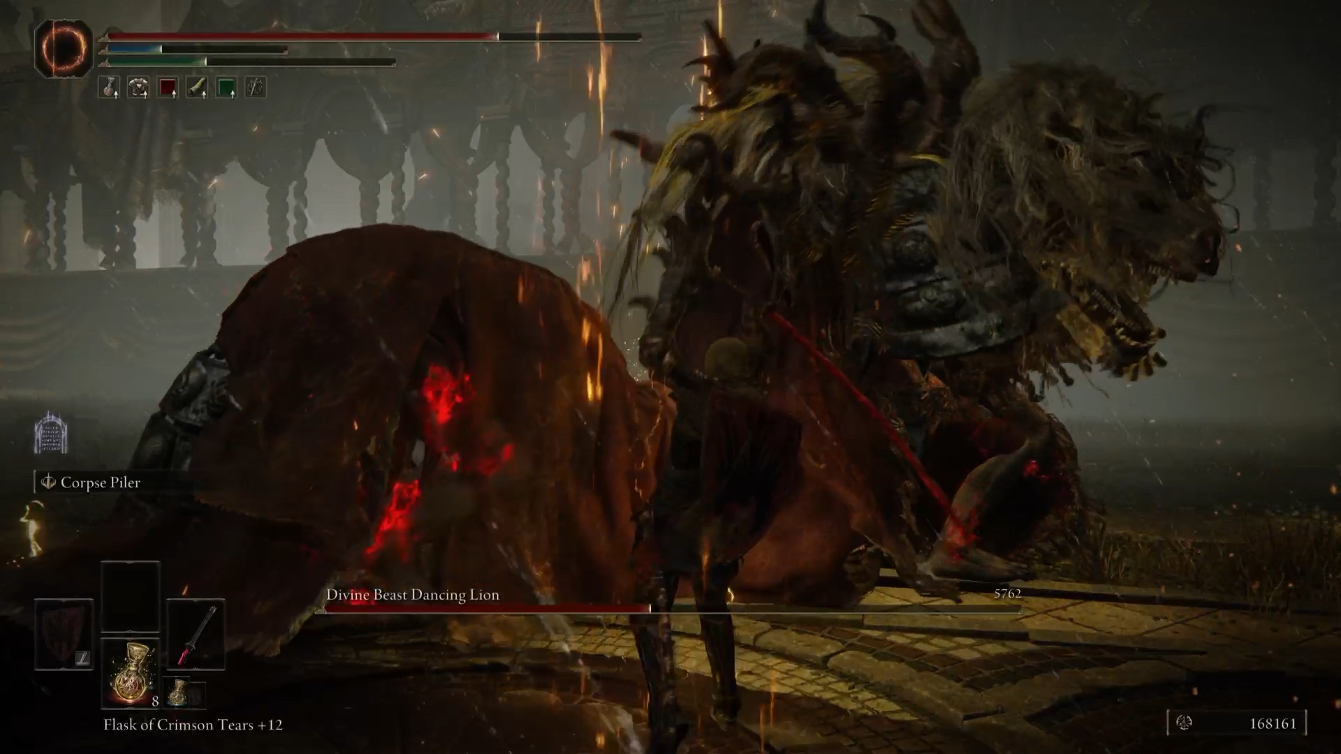 elden ring shadow of the erdtree divine beast dancing lion boss - a woman with a sword hits a big monster