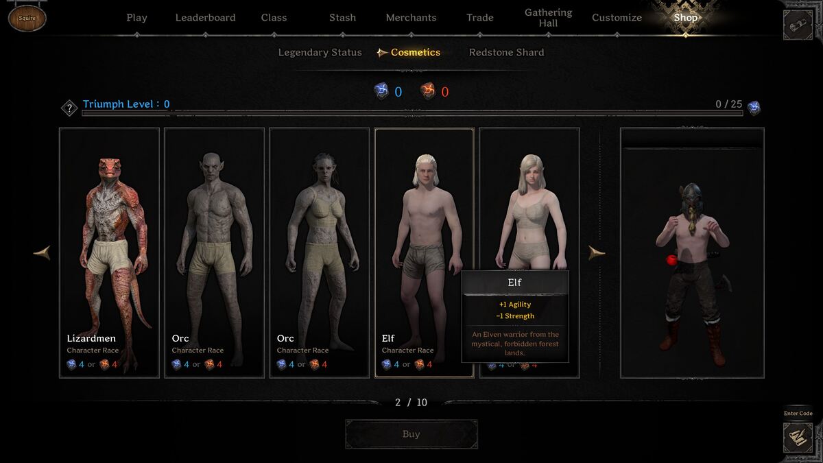 Dark and Darker races: The Elf race in the in-game store.