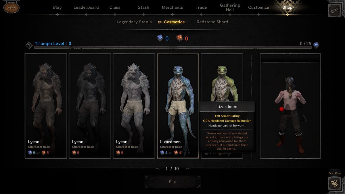 Dark and Darker races: The Lizardmen race in the in-game store.