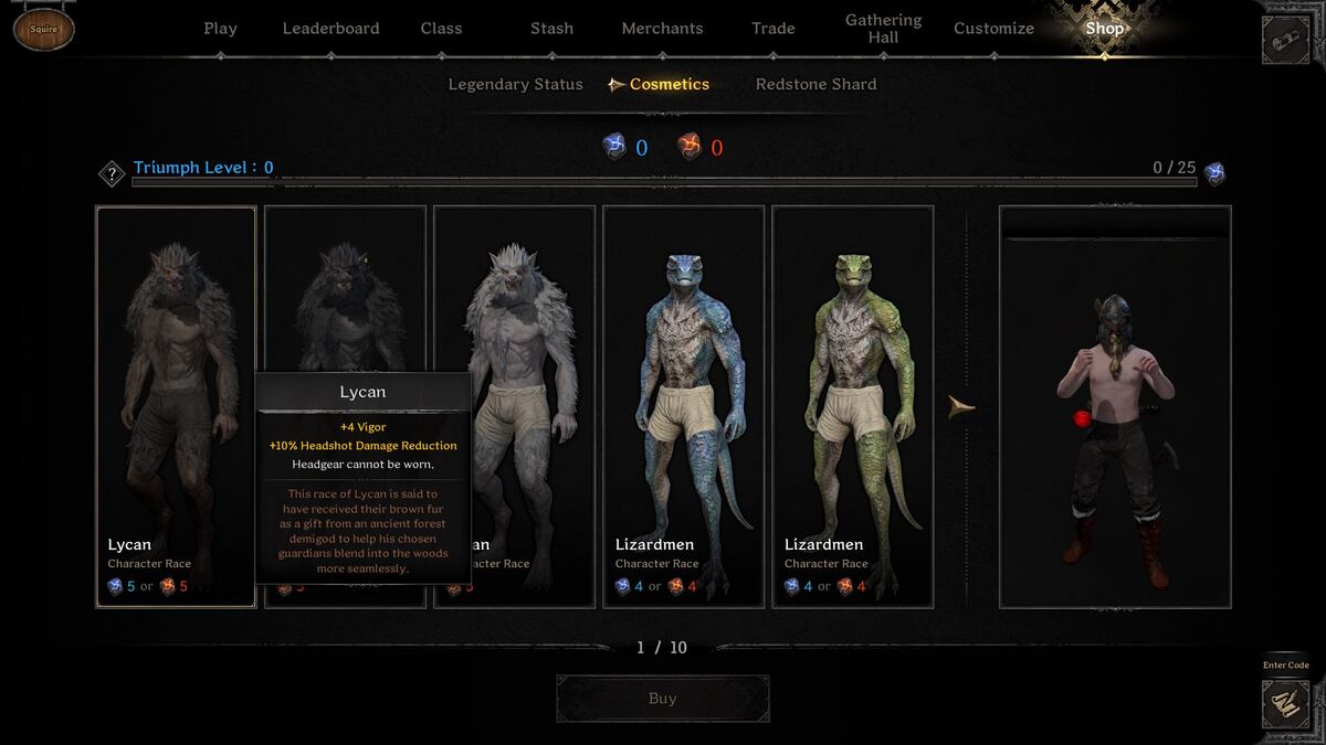 Dark and Darker races: The Lycan race in the in-game store.