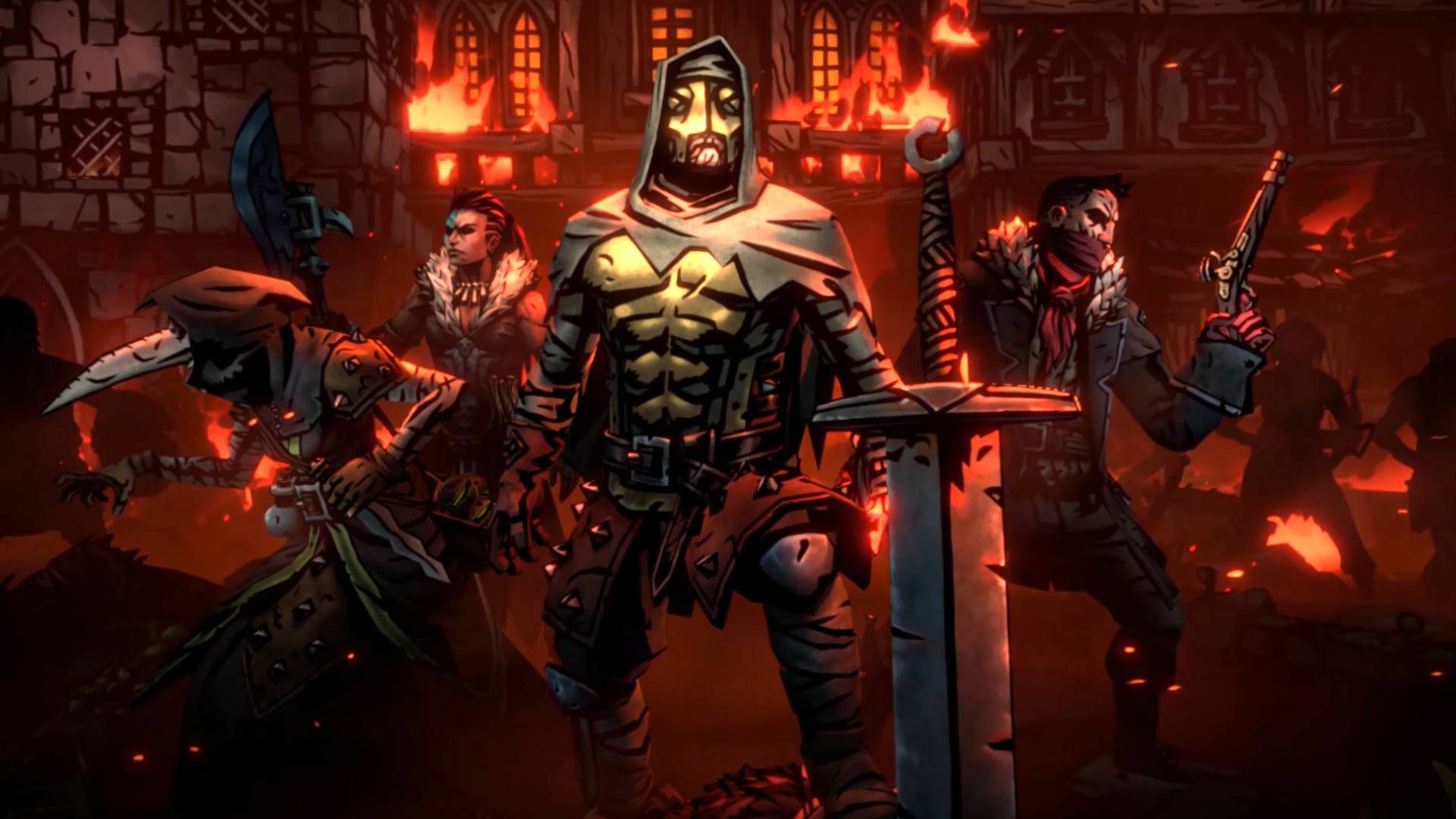 Darkest Dungeon 2 Kingdoms mode screenshot showing multiple characters posing together