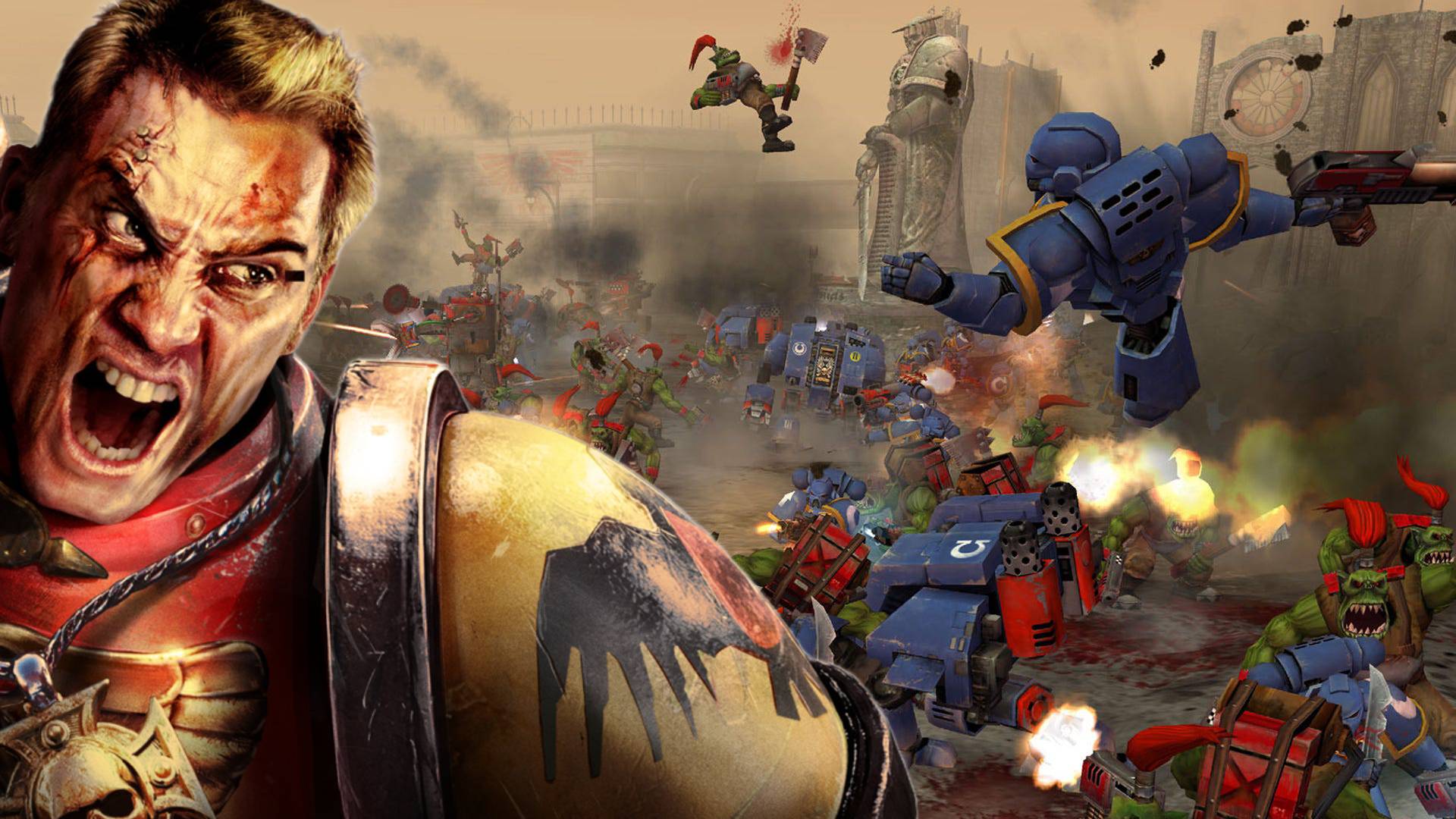 Warhammer 40,000 Dawn of War Definitive Edition standing in front of gameplay
