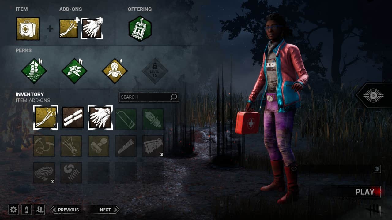 Dead by Daylight beginners guide: A Character's build, outfitted with early game perks, items and offerings.