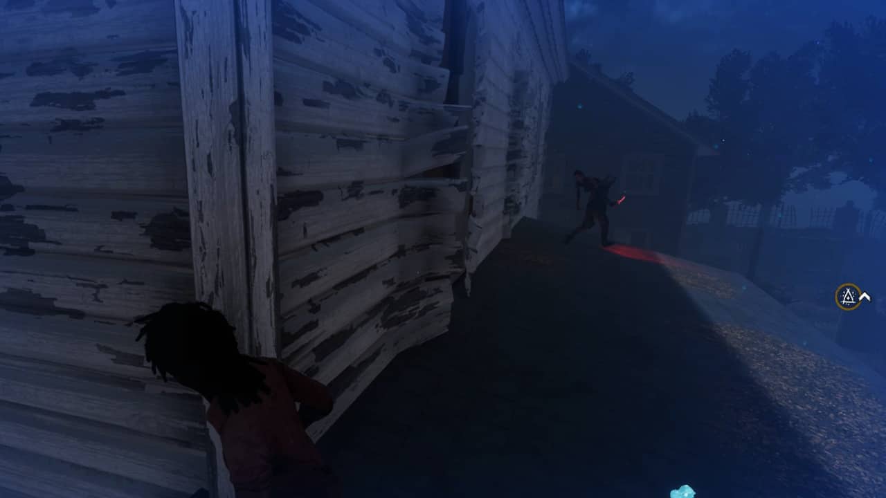 Dead by Daylight beginners guide: Claudette drops off the corner of a roof to avoid the gaze of a Legion Killer.