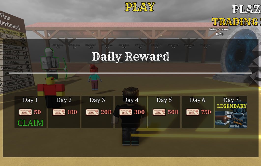 Image of the Daily Reward window in Dead Defense on Roblox.