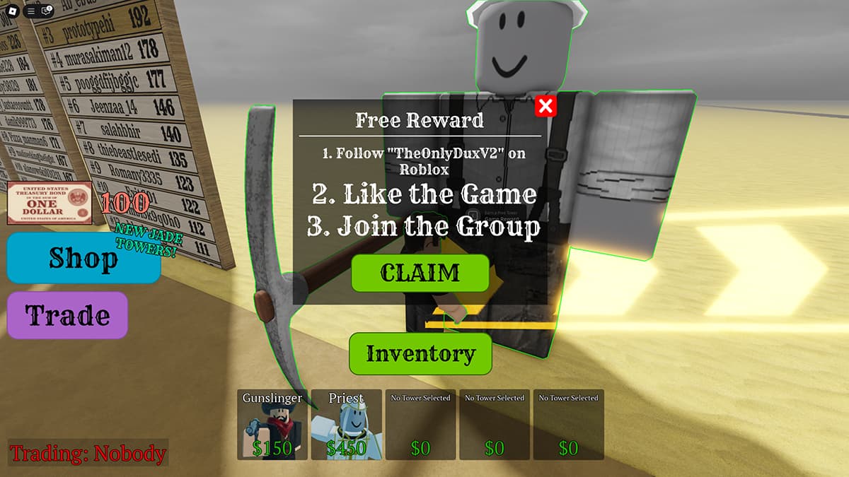 Image of the Free Reward prompt window in Dead Defense on Roblox.