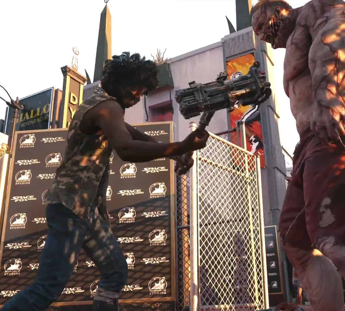 Dead Island 2 legendary weapons: Jacob swinging Emma's Wrath, the legendary hammer you get for completing the story.