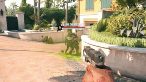 Dead Island 2 My Mailman Was A Zombie: The player holding a pistol looking at Wayne the Mailman, a Putrefied Slobber.
