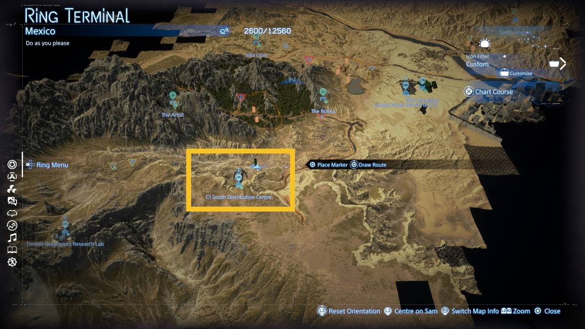 Death Stranding 2 Assault Rifle Level 2: C1 South Distribution Centre on the map.