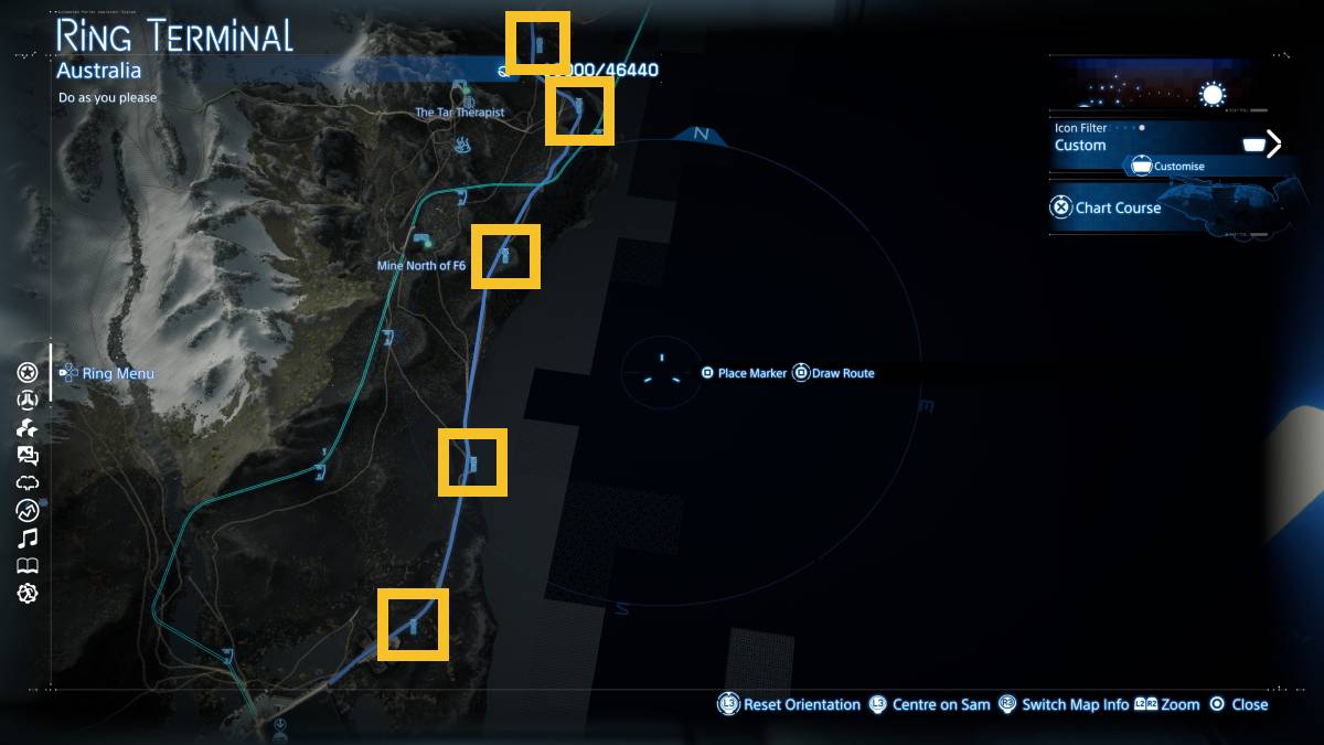 Death Stranding 2 Auto-Pavers locations: map of Australia.