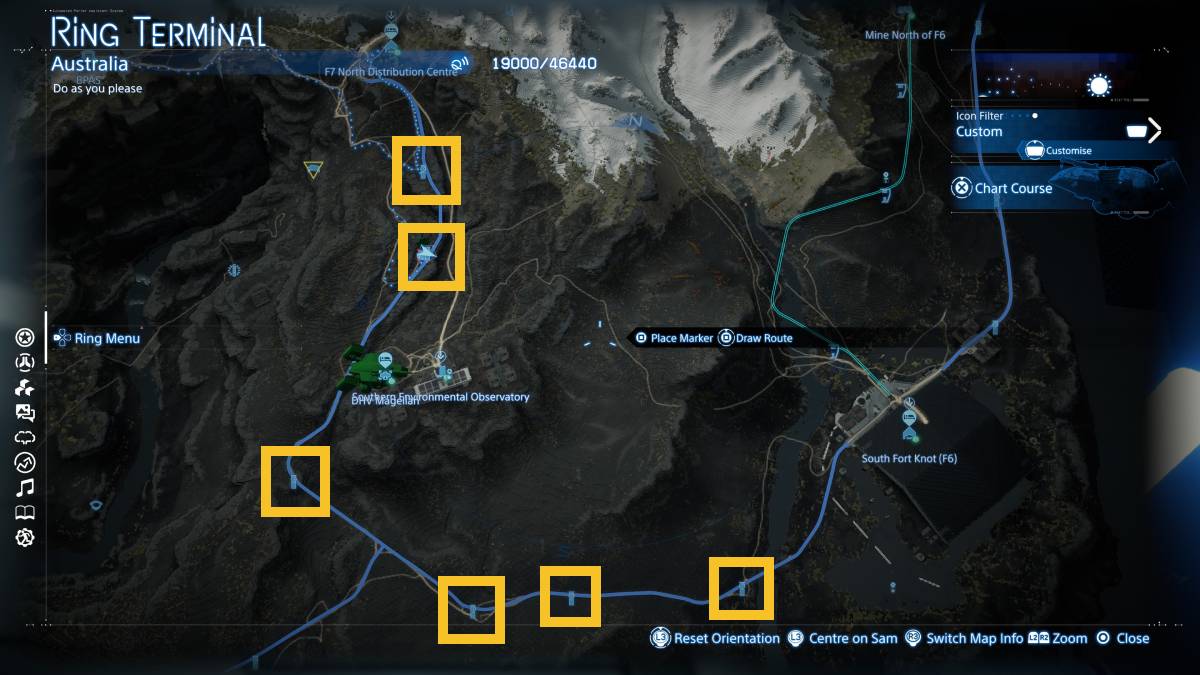 Death Stranding 2 Auto-Pavers locations: map of Australia.