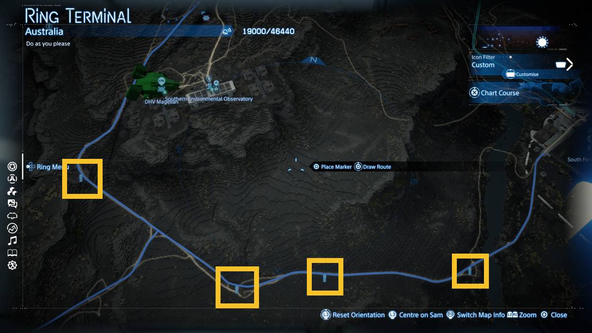 Death Stranding 2 Auto-Pavers locations: map of Australia.