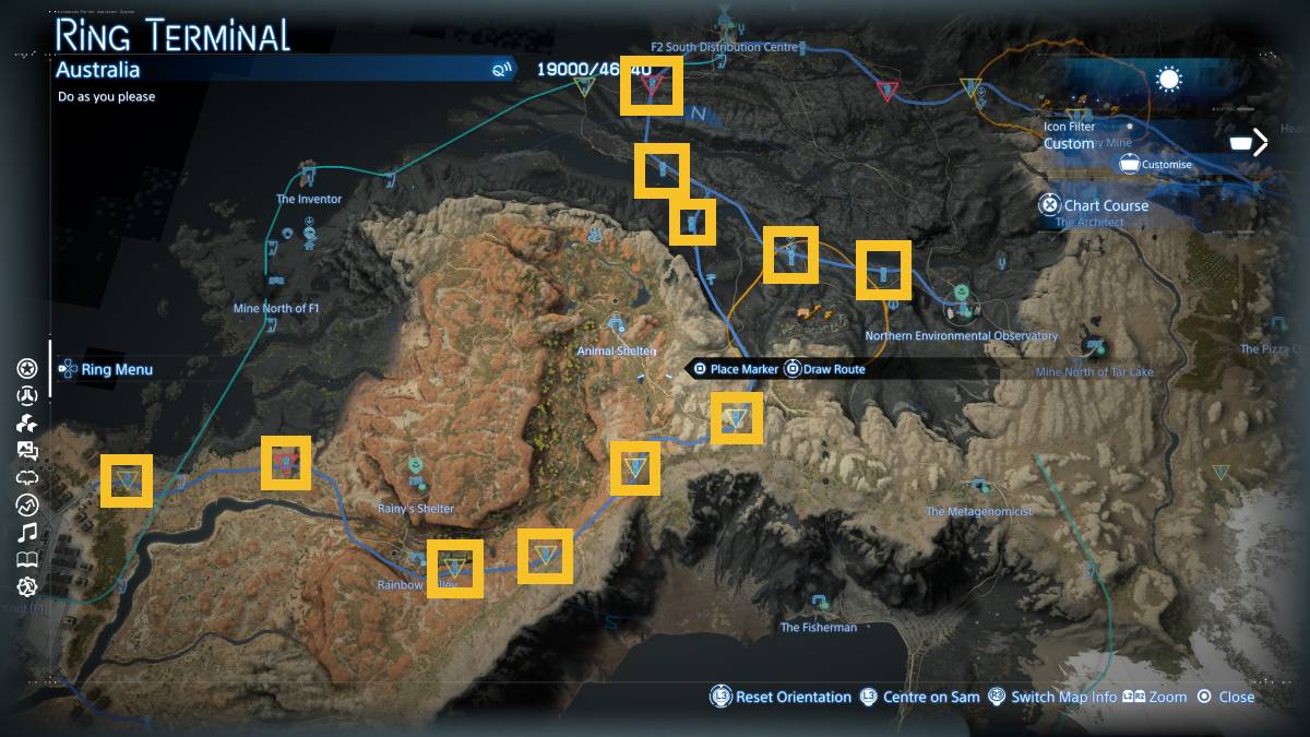 Death Stranding 2 Auto-Pavers locations: map of Australia.