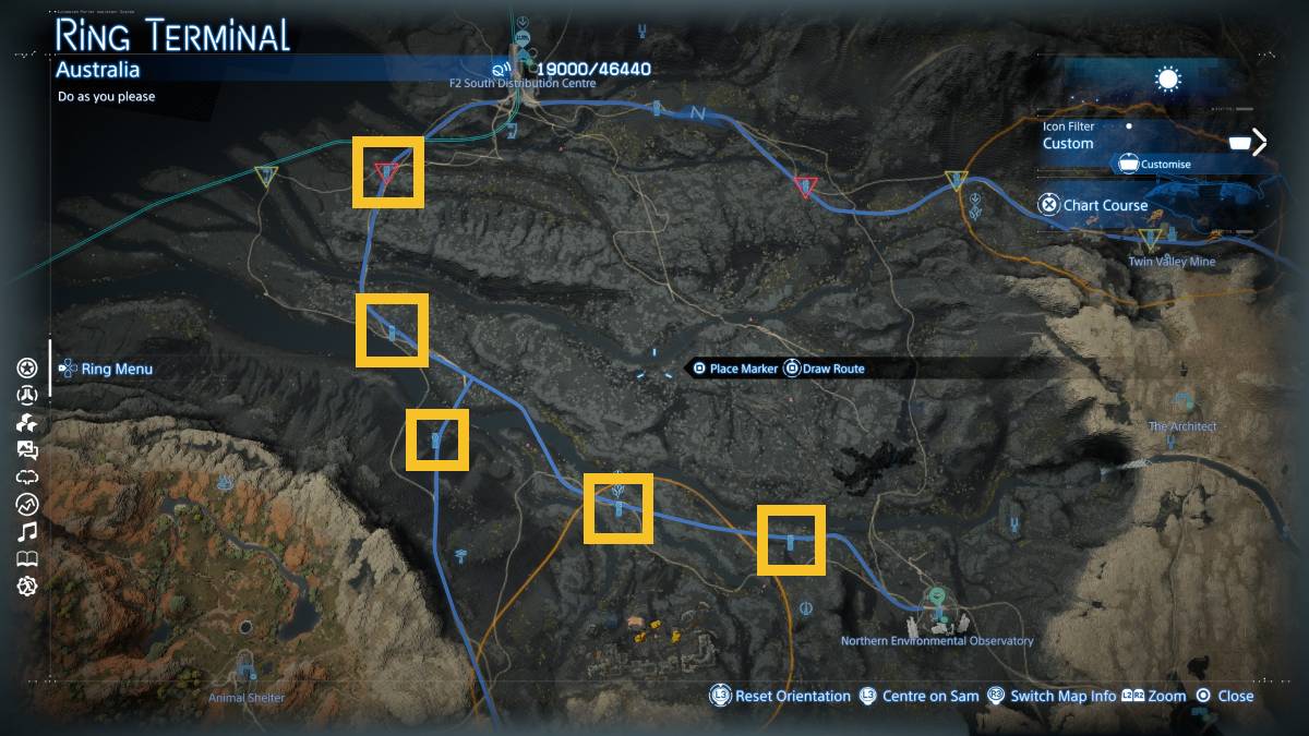 Death Stranding 2 Auto-Pavers locations: map of Australia.