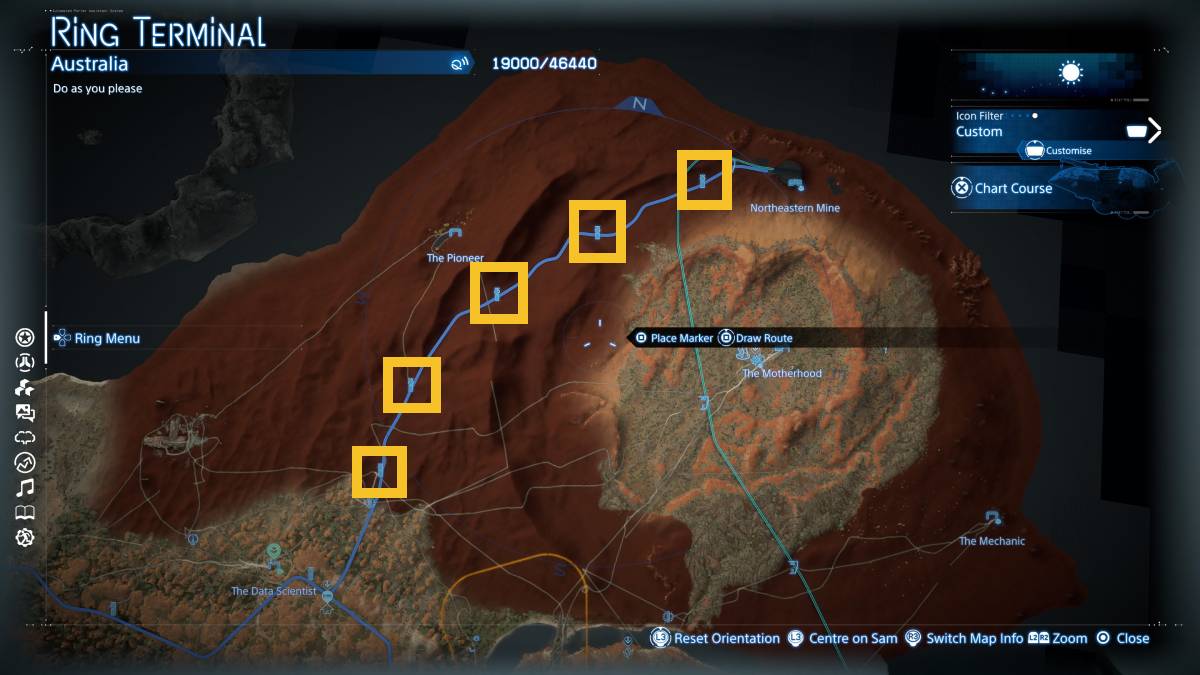 Death Stranding 2 Auto-Pavers locations: map of Australia.
