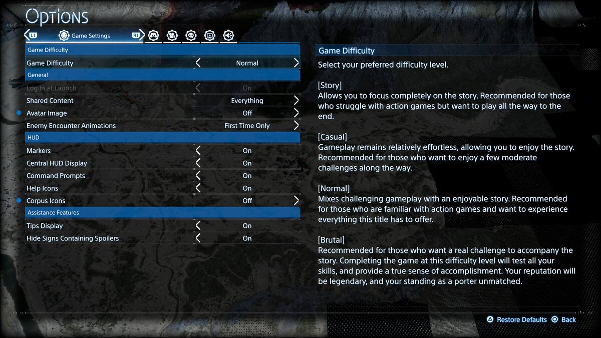 Death Stranding 2 best settings: settings menu.