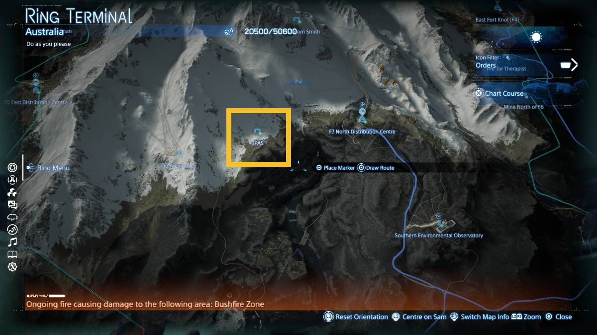 Death Stranding 2 BPAS: BPAS marked on the map of Australia.